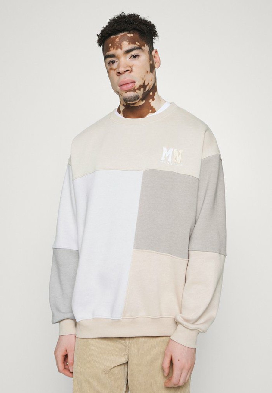 Clothing * | Mennace Cut And Sew Patchwork Sweatshirt Stone