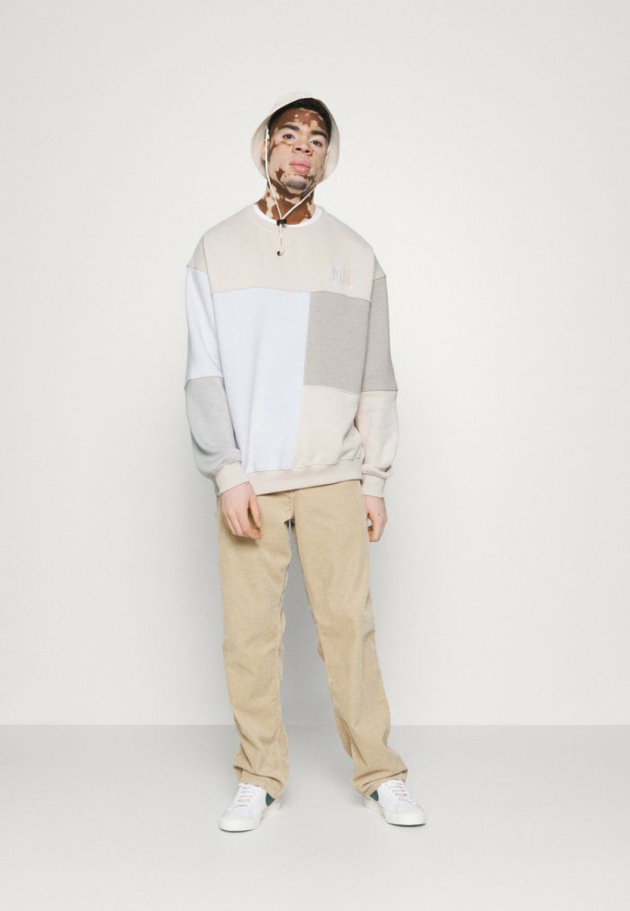 Clothing * | Mennace Cut And Sew Patchwork Sweatshirt Stone