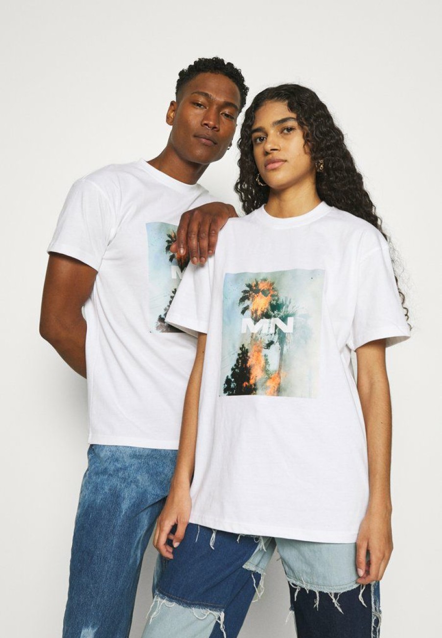 Clothing * | Mennace Burning Palm Tree Regular Unisex Print T-Shirt White