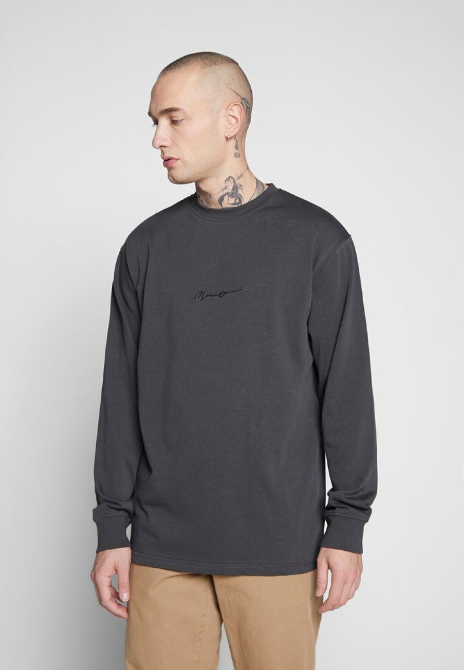 Clothing Mennace Essential Signature Tee Long Sleeved Top Charcoal Mennacehot