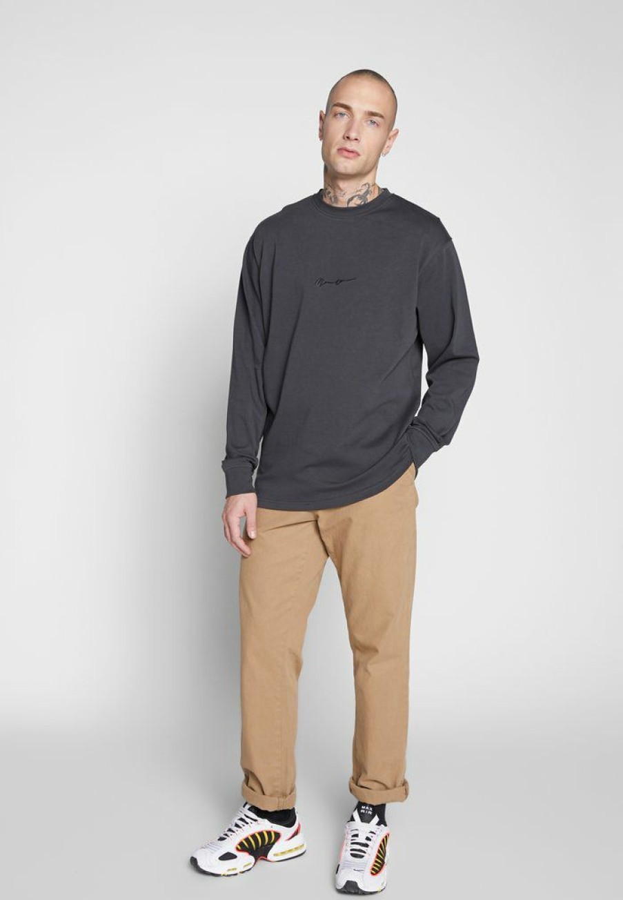 Clothing * | Mennace Essential Signature Tee Long Sleeved Top Charcoal