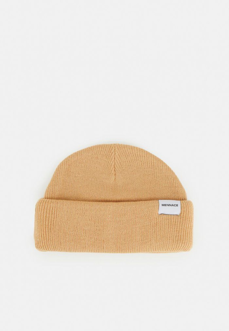 Accessoires * | Mennace Mini Roll Beanie With Tab Unisex Beanie Beige