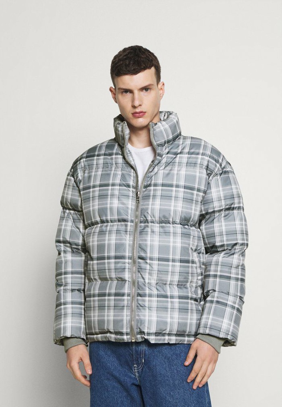 Clothing * | Mennace Evian Check Puffer Jacket Winter Jacket Blue