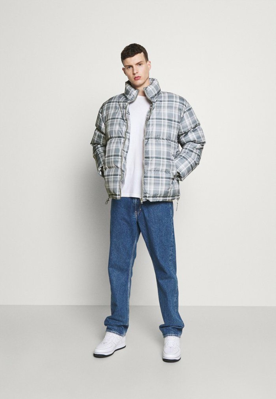 Clothing * | Mennace Evian Check Puffer Jacket Winter Jacket Blue