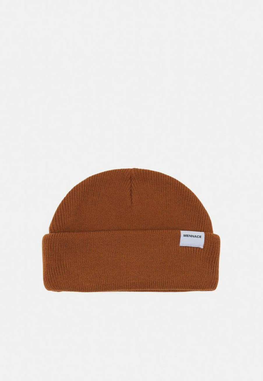 Accessoires * | Mennace Mini Roll Beanie With Tab Unisex Beanie Brown