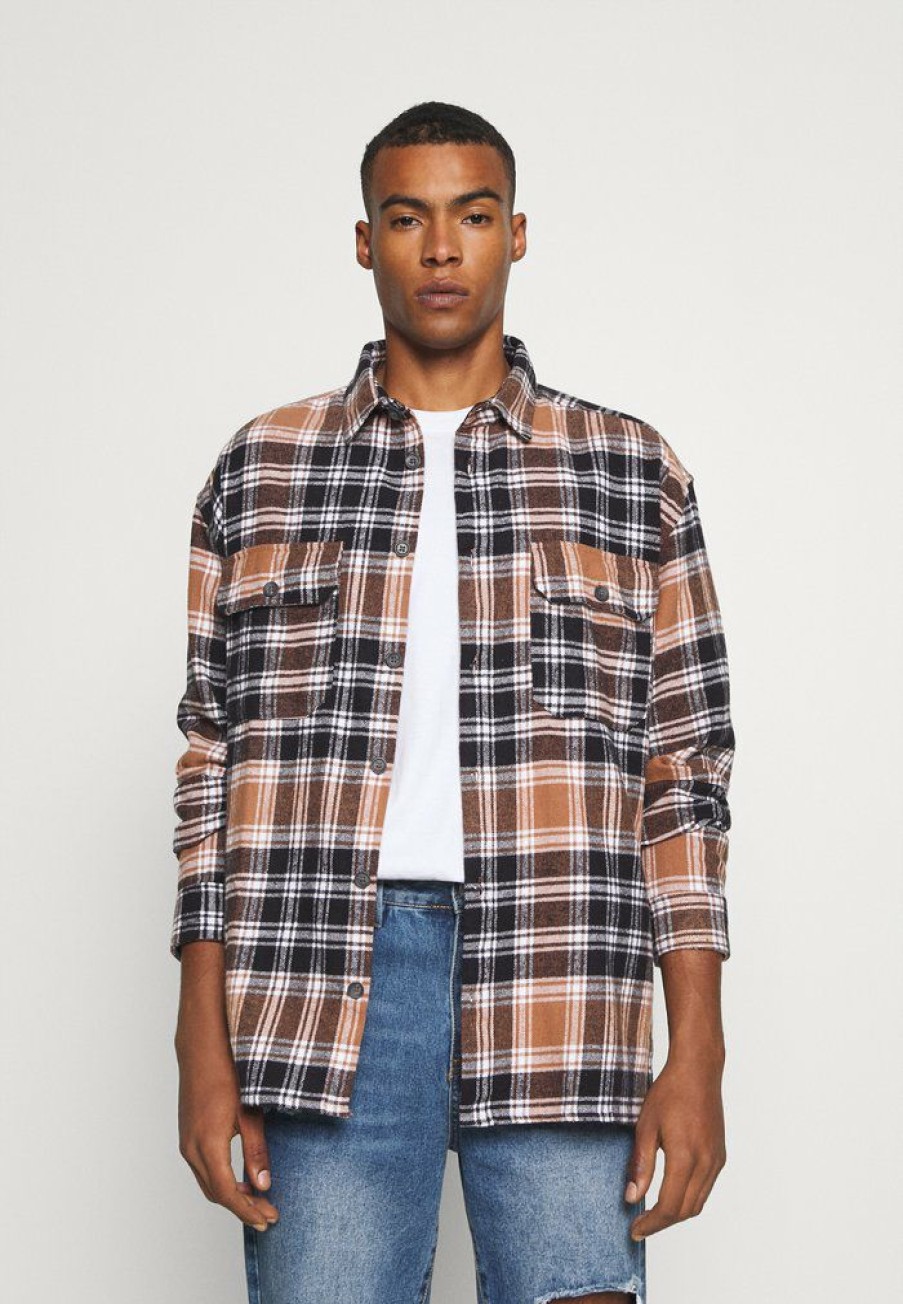 Clothing * | Mennace Evian Brushed Check Unisex Summer Jacket Brown