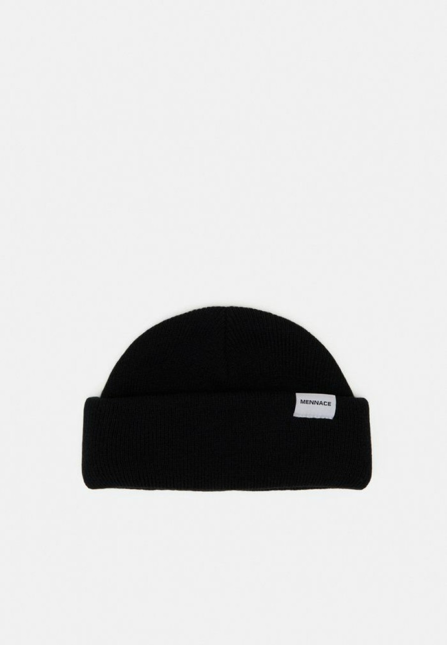 Accessoires * | Mennace Mini Roll Beanie With Tab Unisex Beanie Black