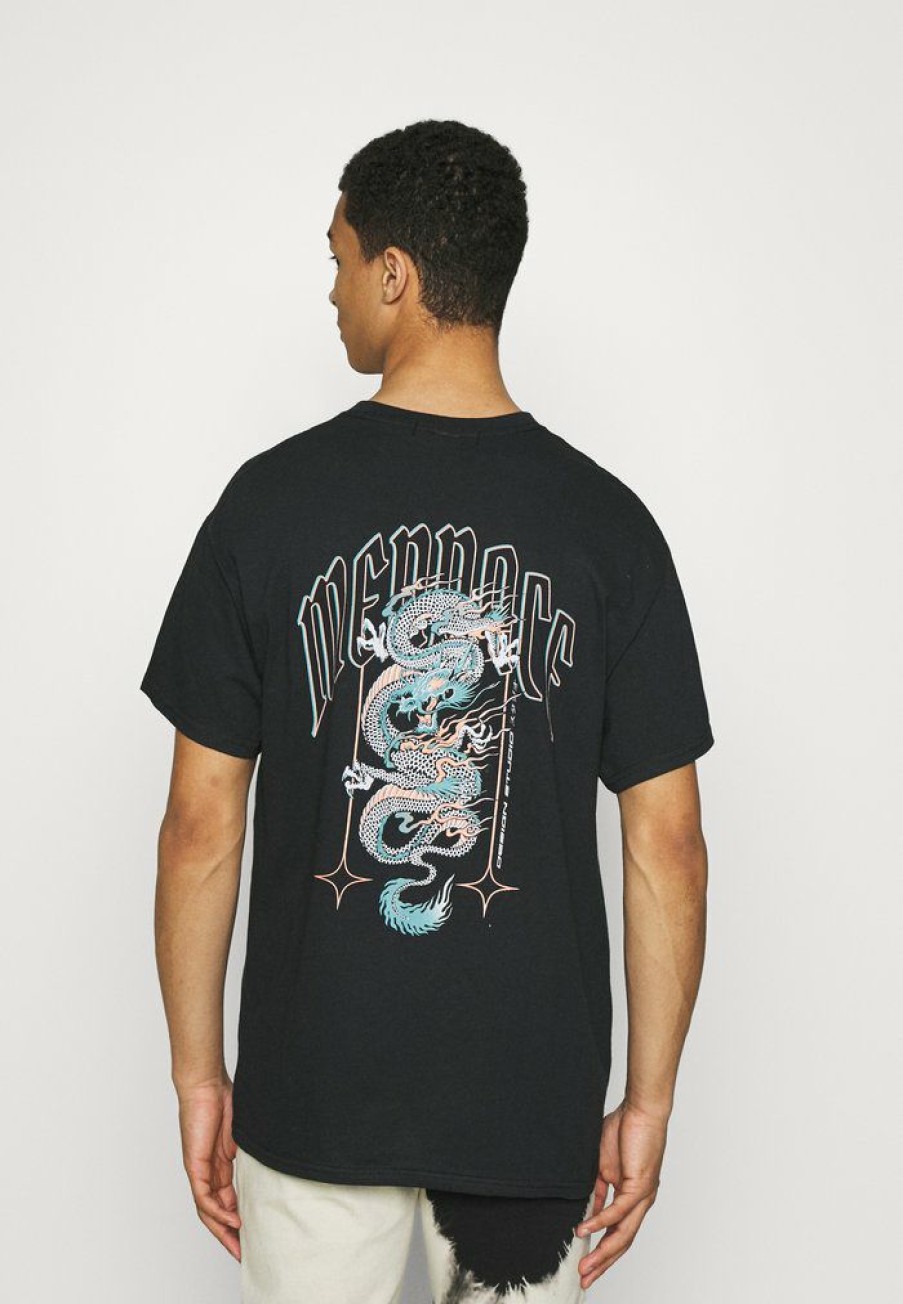 Clothing * | Mennace Havana Dragon Regular Print T-Shirt Black