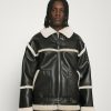 Clothing * | Mennace Hennessey Exposed Seam Aviator Jacket Faux Leather Jacket Black