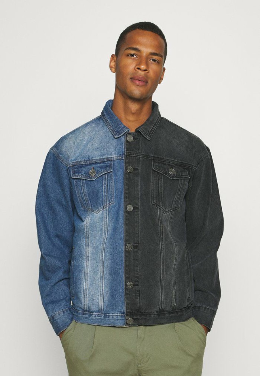 Clothing * | Mennace Spliced Trucker Jacket Denim Jacket Blue