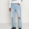 Shirt * | Mennace Mirror Washed Ripped Relaxed Fit Jeans Mid Blue Wash