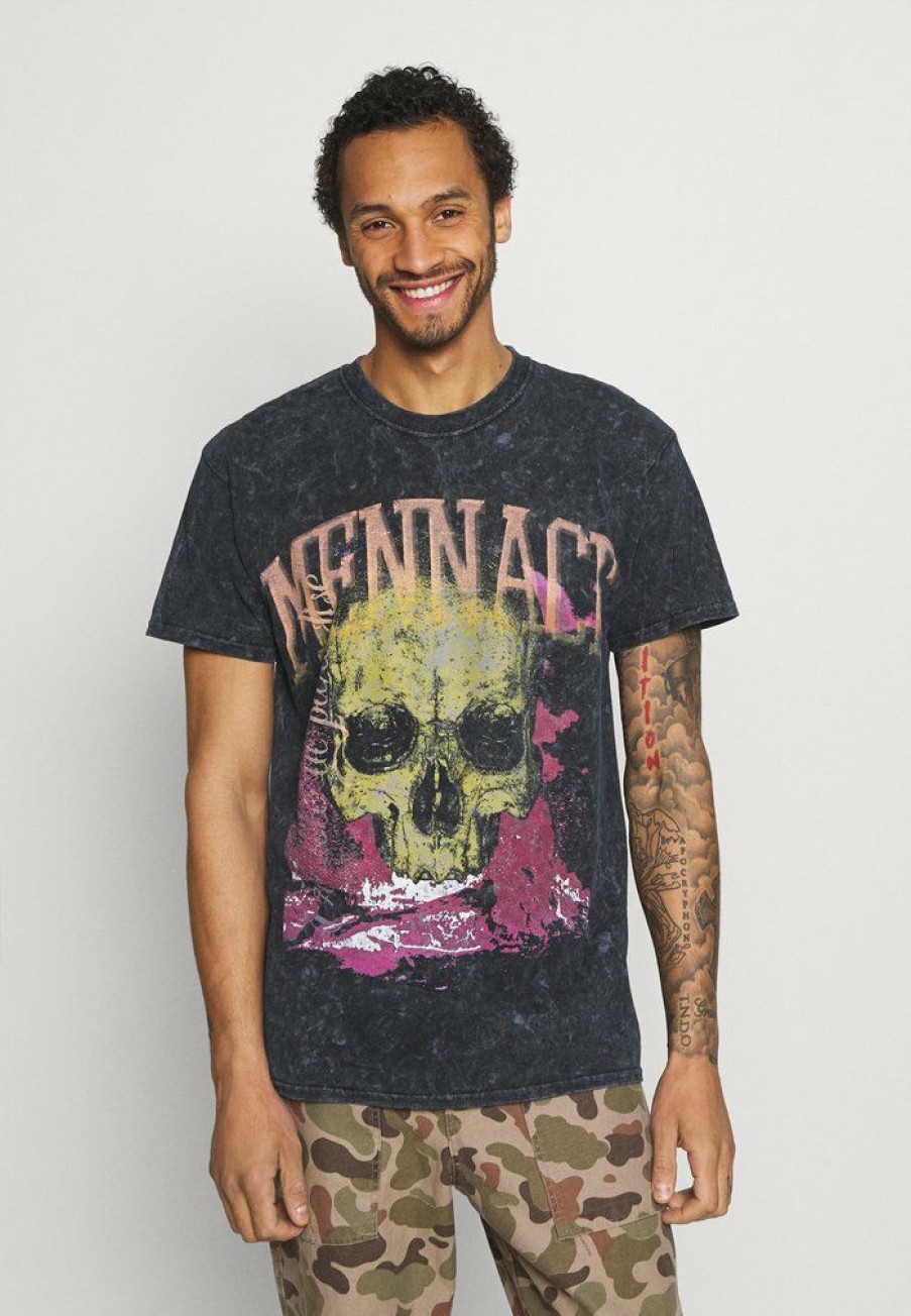 Clothing * | Mennace Chemical Flame Skull Print T-Shirt Black