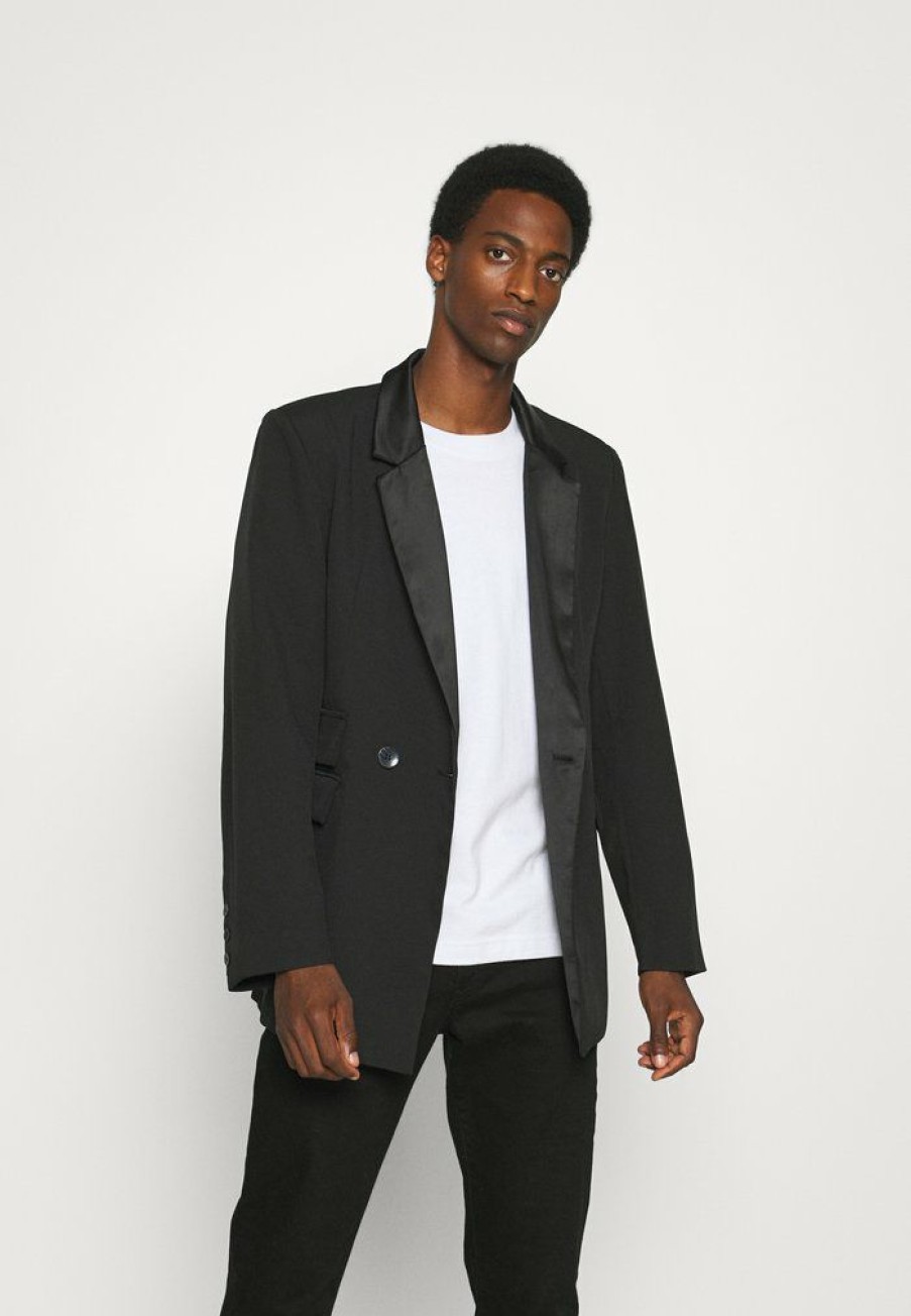 Clothing * | Mennace Mirror Tailored Fit Suit Jacket Blazer Jacket Black