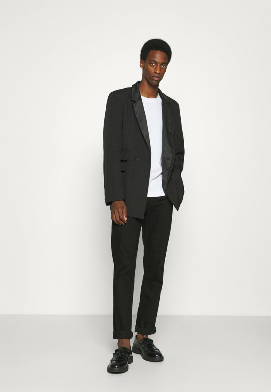 Clothing * | Mennace Mirror Tailored Fit Suit Jacket Blazer Jacket Black