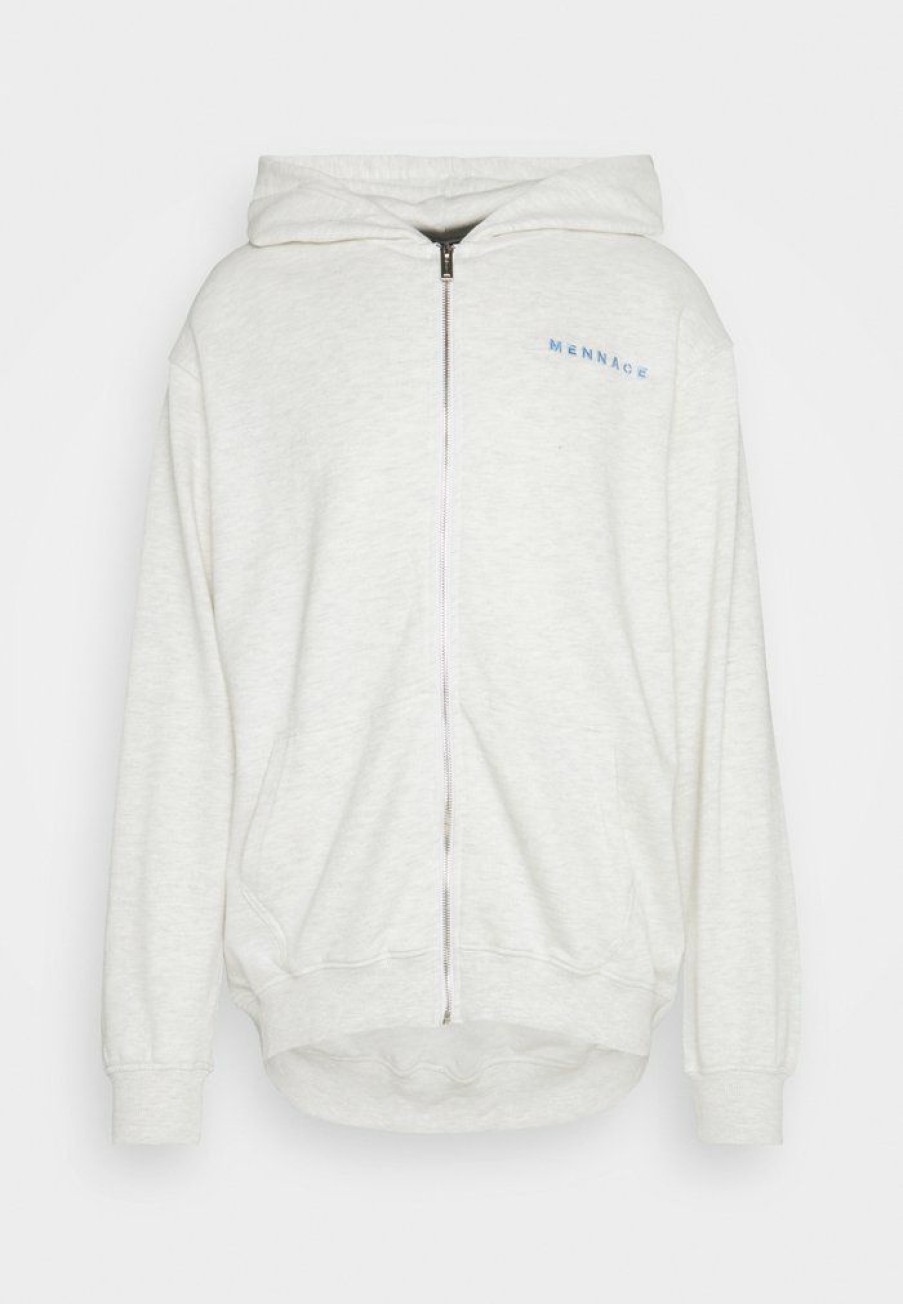 Clothing * | Mennace Essential Hoodie Unisex Zip-Up Sweatshirt Light Grey