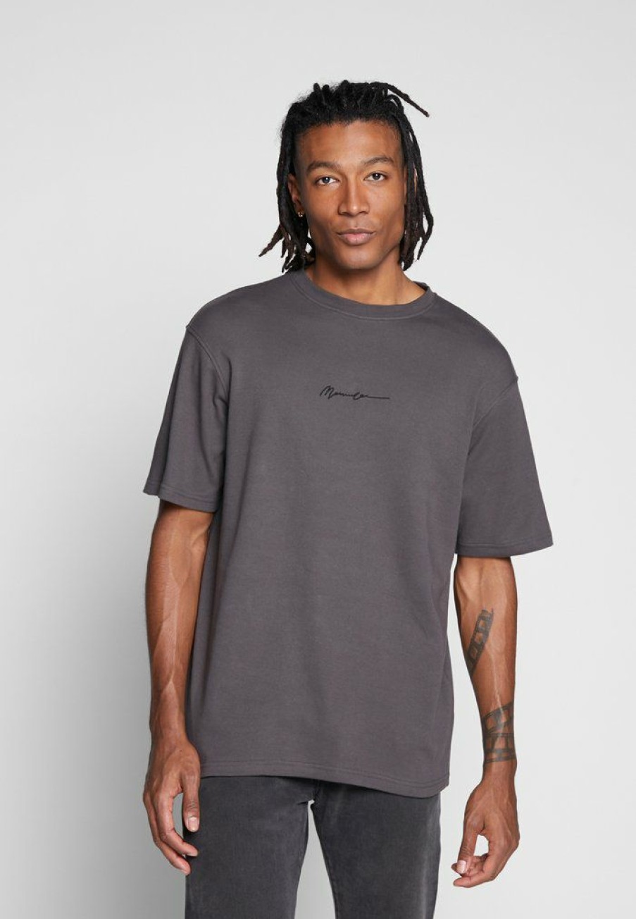 Clothing * | Mennace Essential Regular Relaxed Sig Tee Unisex Basic T-Shirt Charcoal