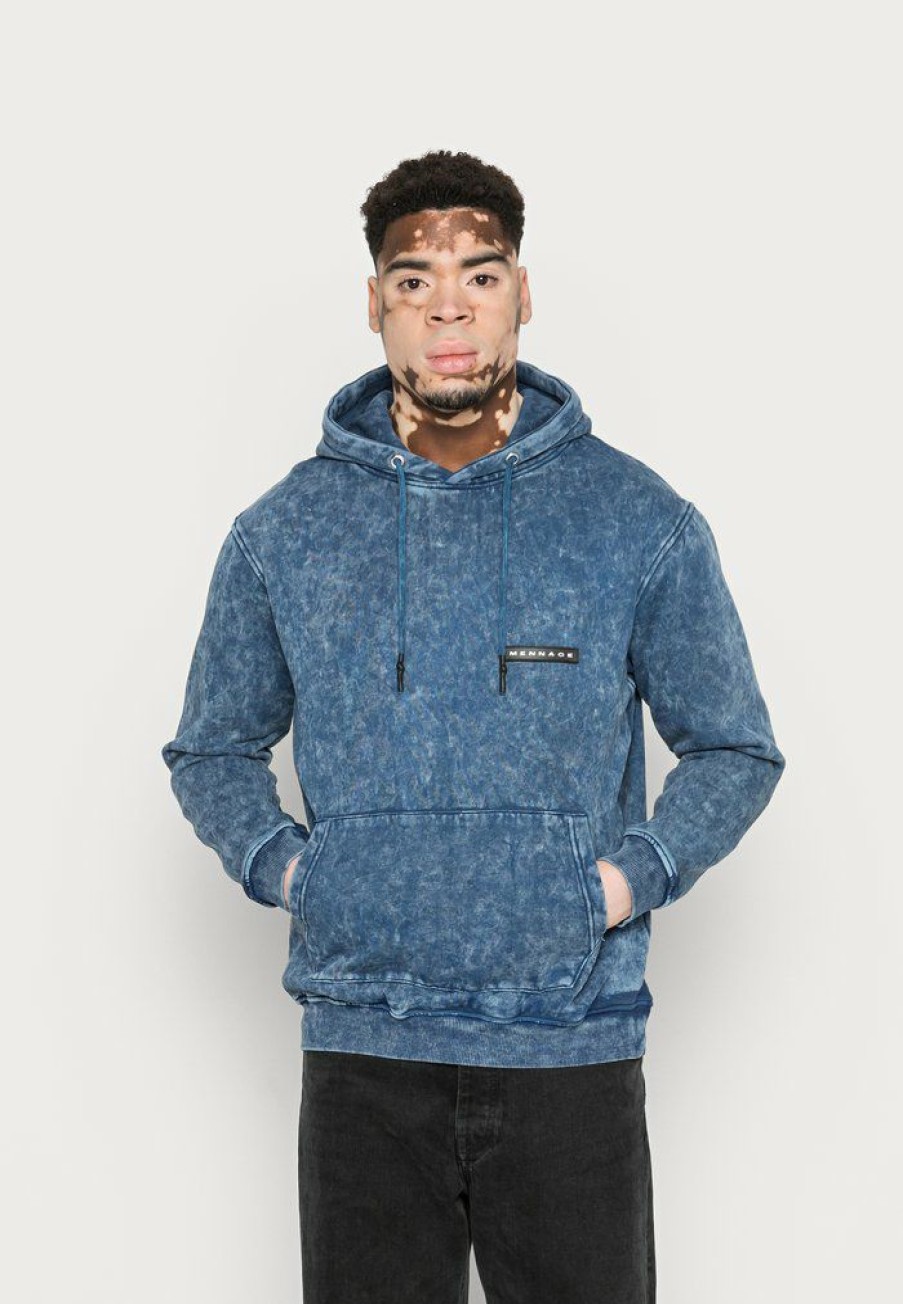 Clothing * | Mennace Washed Badge Hoodie Unisex Hoodie Blue