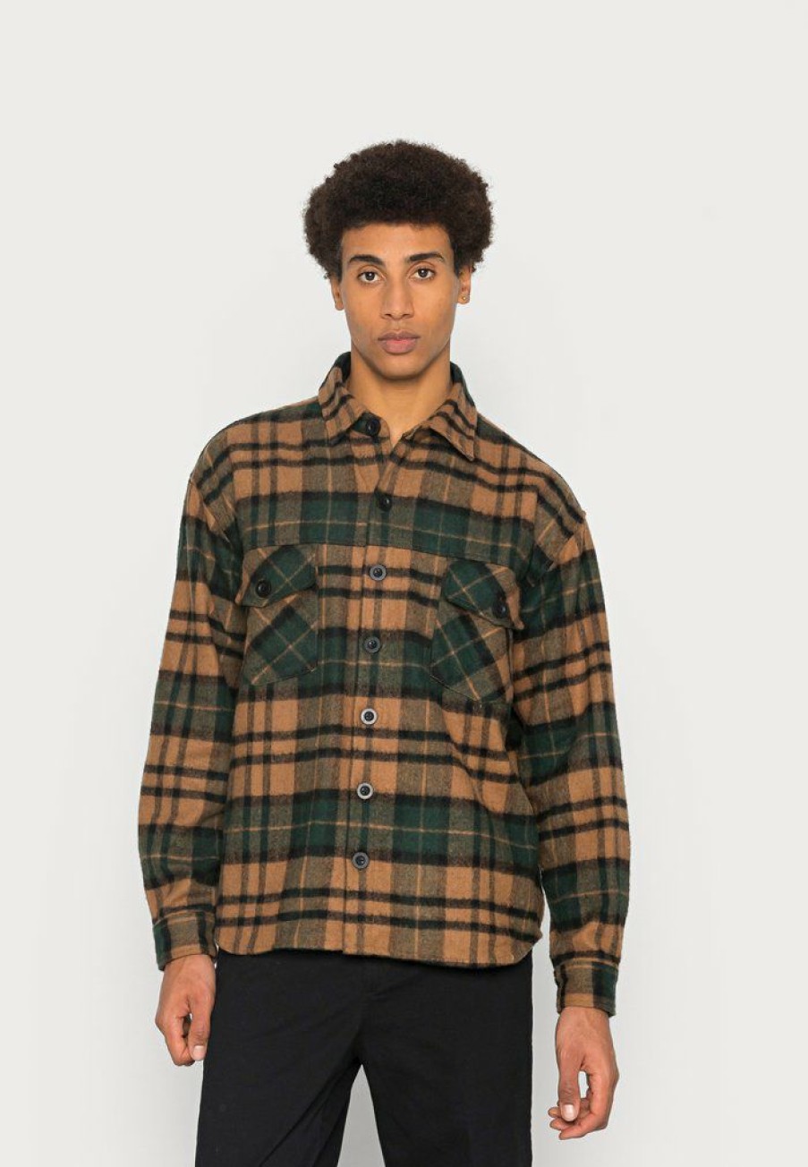 Clothing * | Mennace Brush Check Overshirt Summer Jacket Green