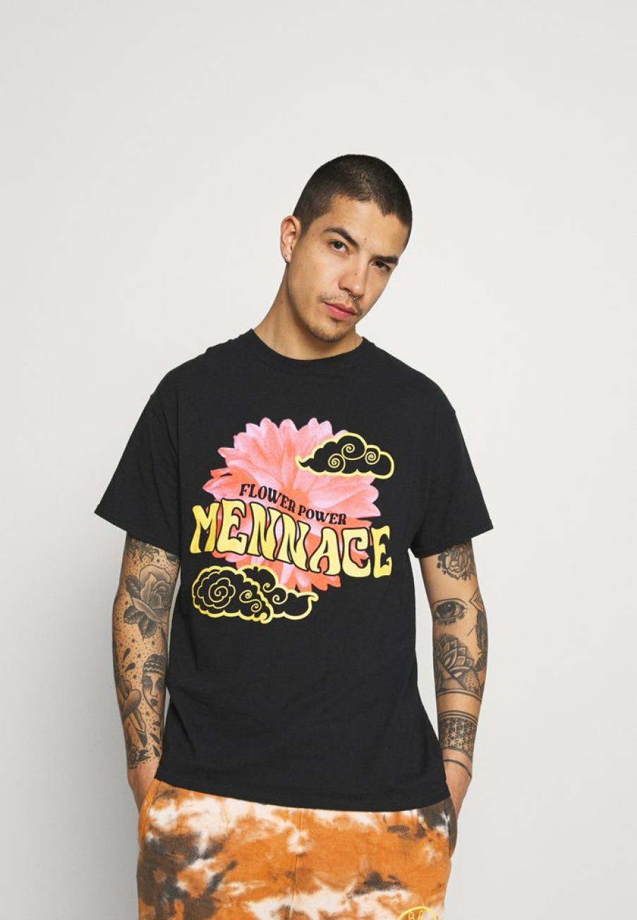 Clothing * | Mennace Sundaze Flower Cloud Print T-Shirt Black