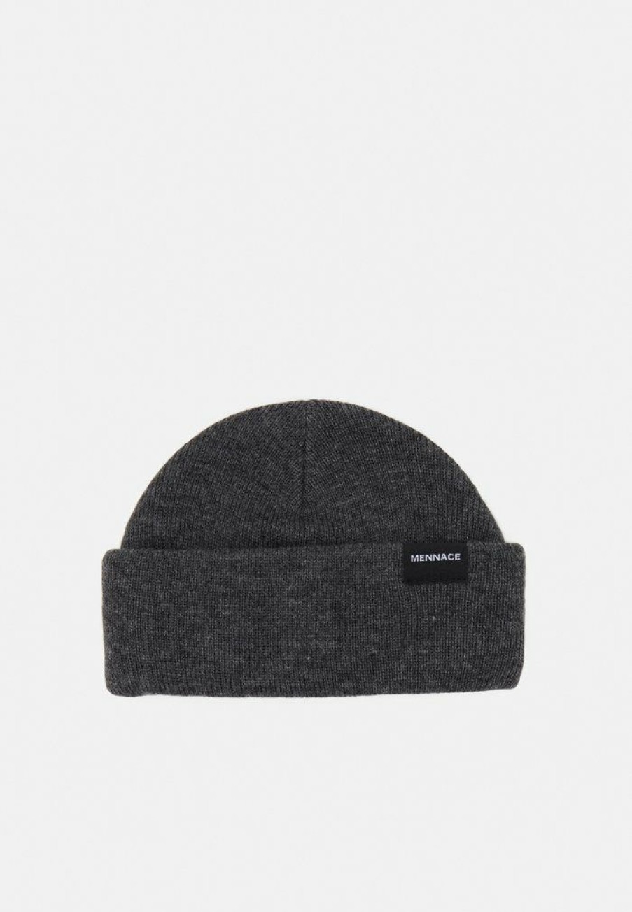 Accessoires * | Mennace Mini Roll Beanie With Tab Unisex Beanie Grey Marl