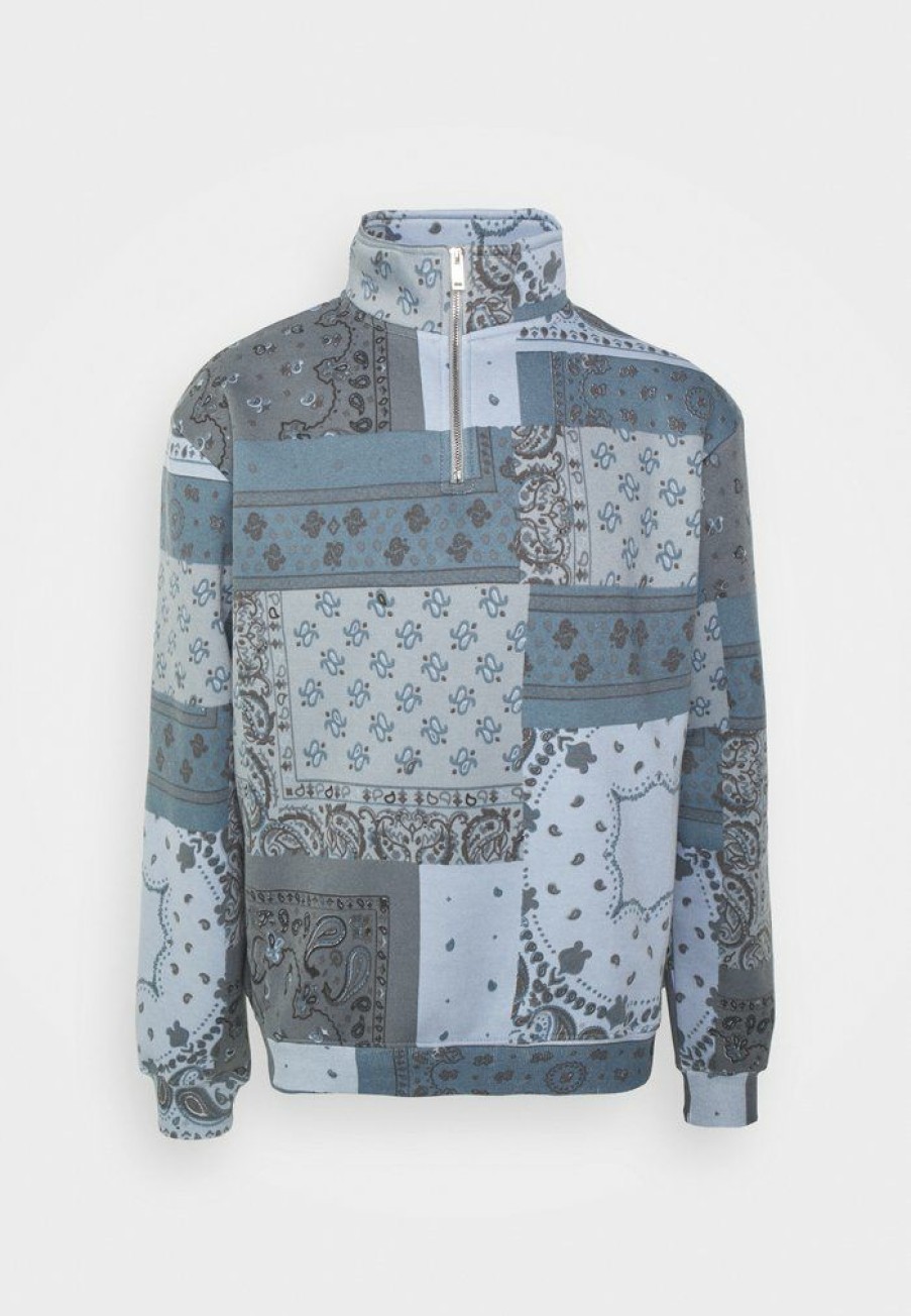 Clothing * | Mennace Bandana Half Zip Unisex Zip-Up Sweatshirt Blue