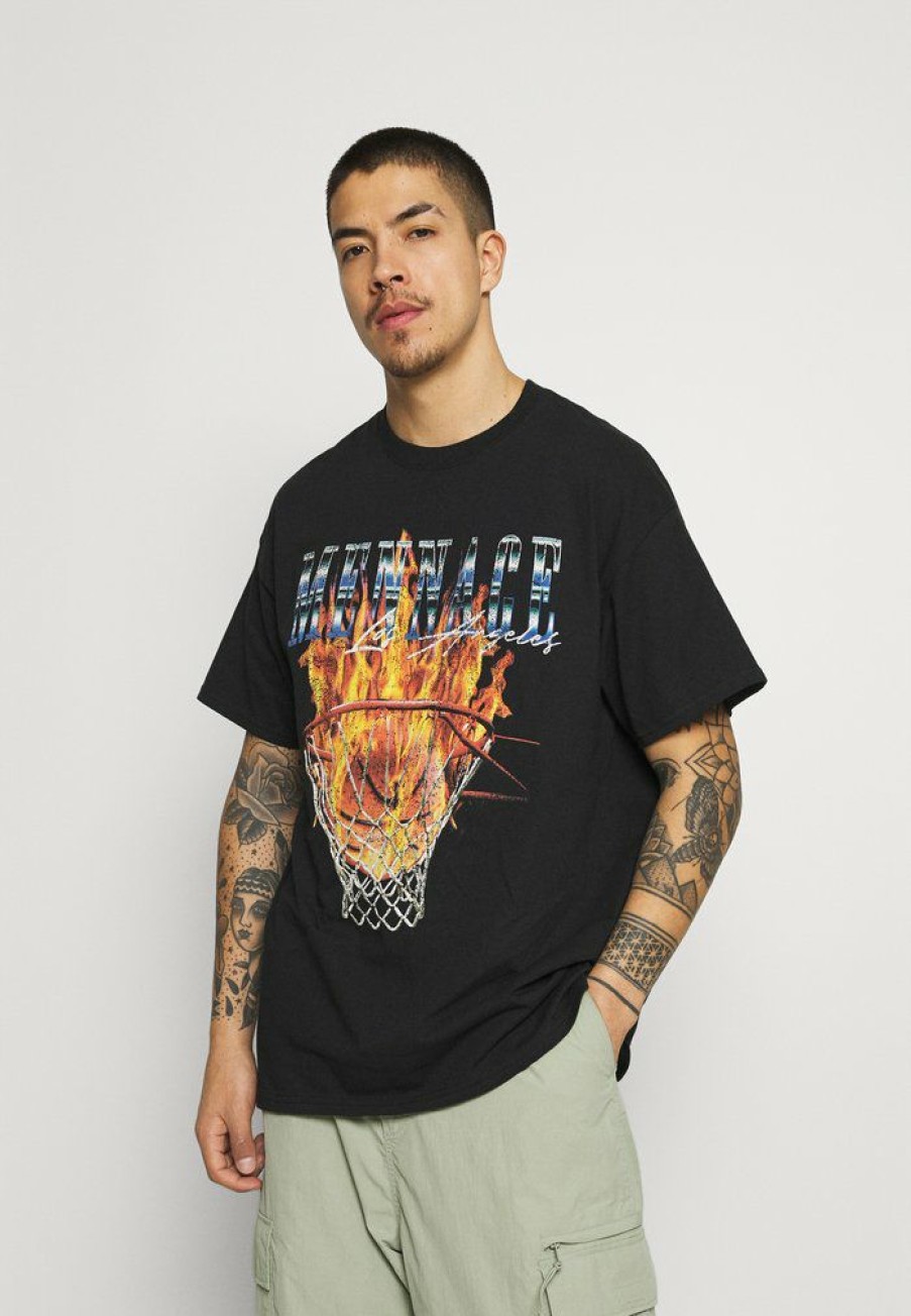 Clothing * | Mennace Burning Hoop Print T-Shirt Black