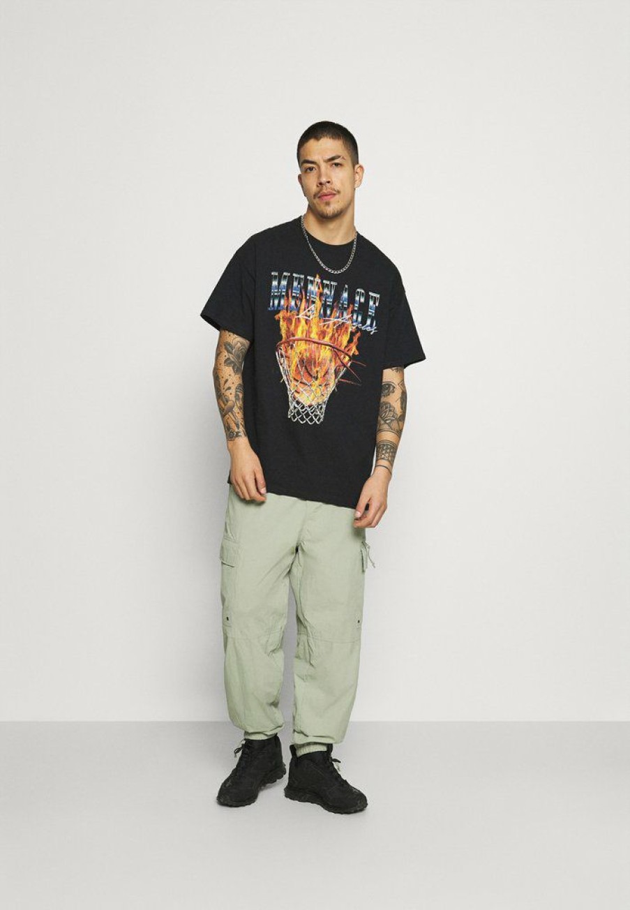 Clothing * | Mennace Burning Hoop Print T-Shirt Black