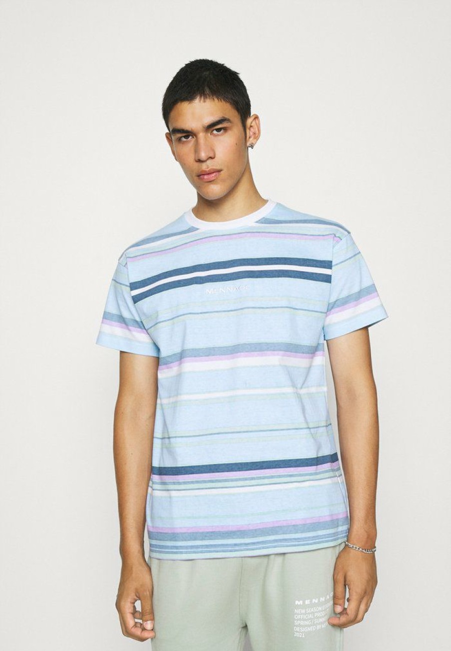 Clothing * | Mennace Unisex Sundaze Striped Regular Print T-Shirt Light Blue