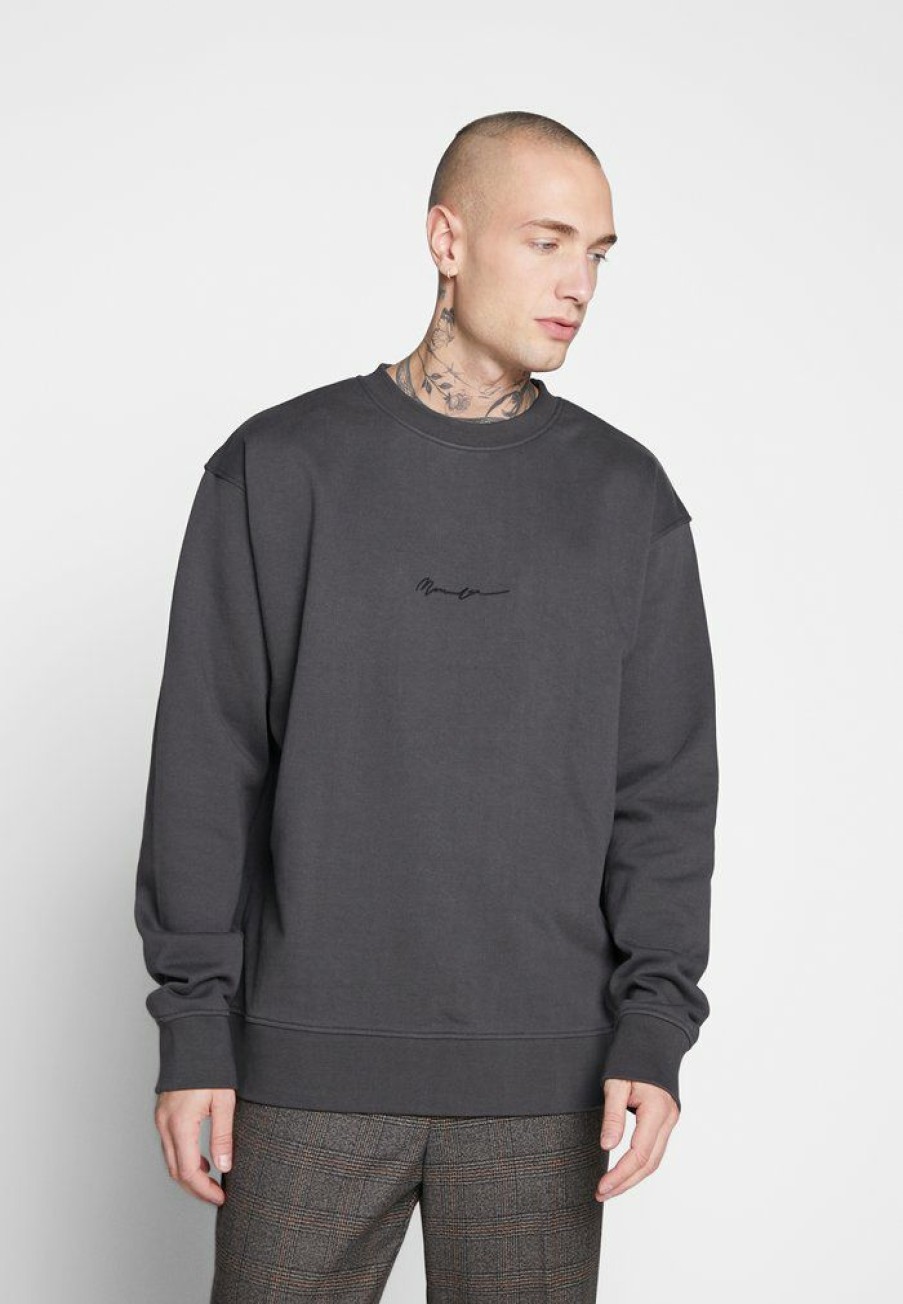 Clothing * | Mennace Essential Regular Signature Sweatshirt Charcoal