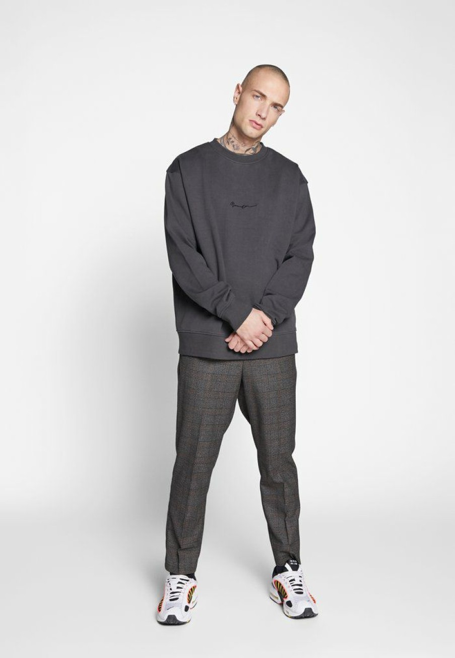 Clothing * | Mennace Essential Regular Signature Sweatshirt Charcoal