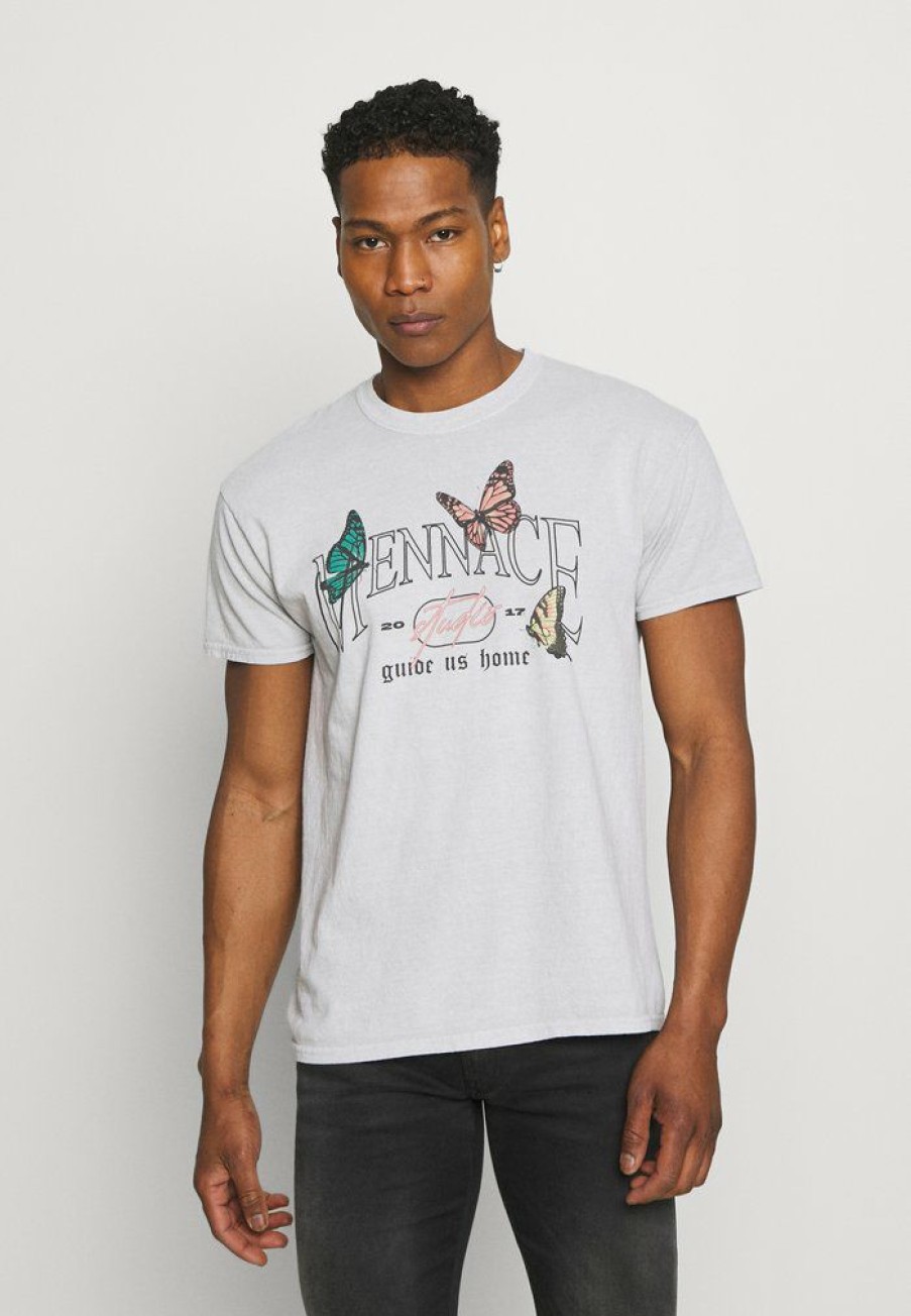 Clothing * | Mennace Track Butterfly Regular Print T-Shirt Grey