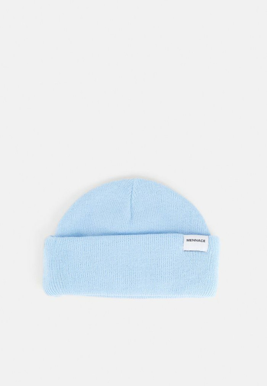 Accessoires * | Mennace Mini Roll Beanie With Tab Unisex Beanie Light Blue