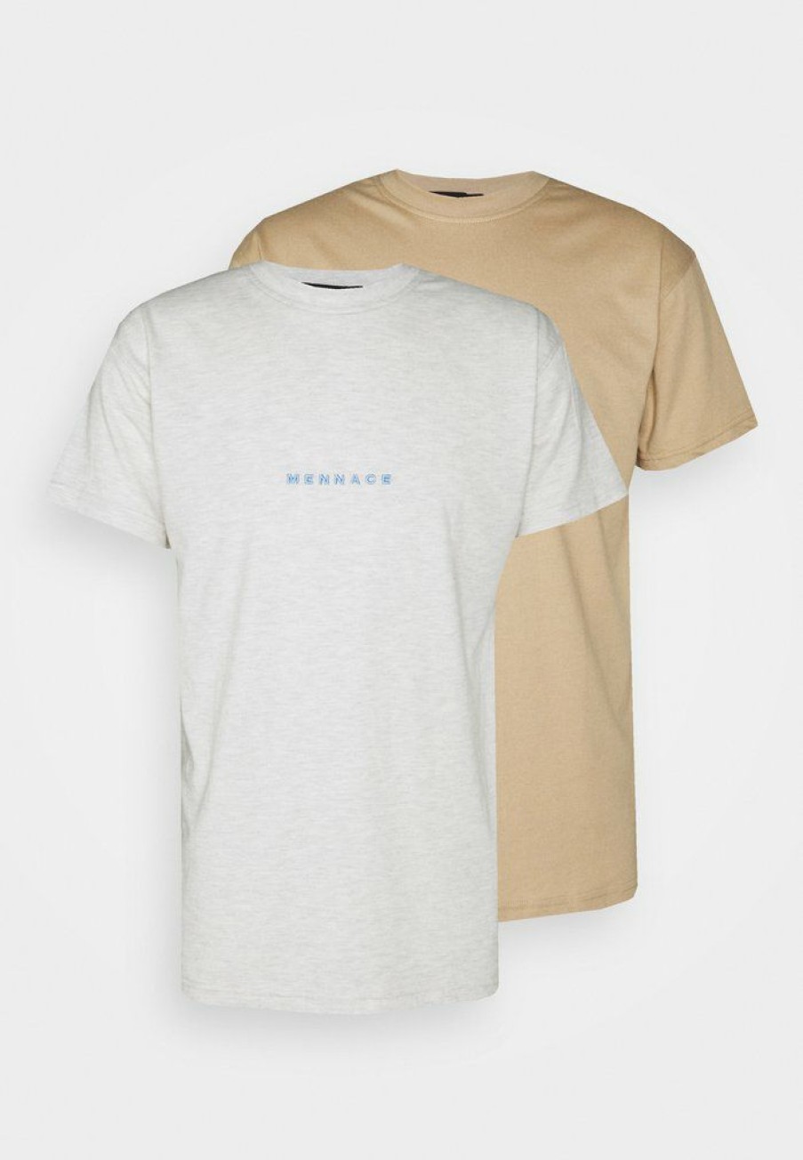 Clothing * | Mennace Essential Regular 2 Pack Unisex Print T-Shirt Tan