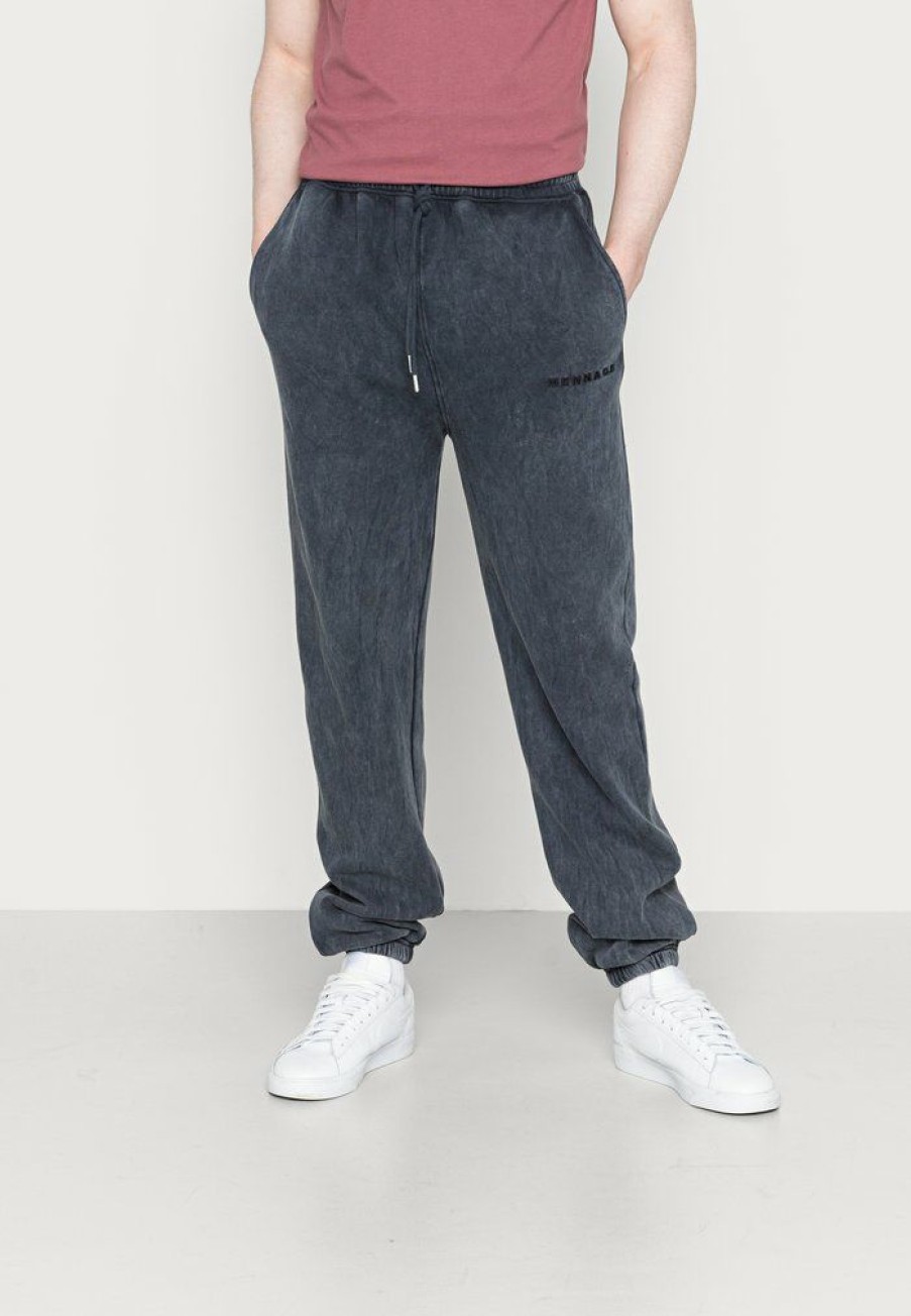 Shirt * | Mennace Unisex Embroidered Washed Jogger Tracksuit Bottoms Blue