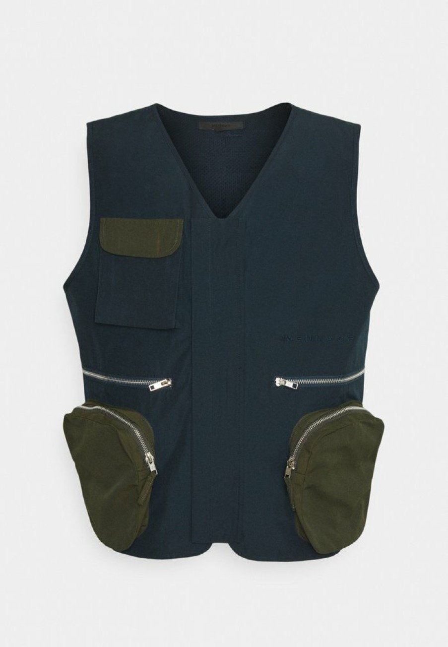 Clothing * | Mennace Patchwork Utility Vest Unisex Waistcoat Navy