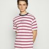 Clothing * | Mennace Classic Horizontal Stripe Unisex Print T-Shirt White/Red