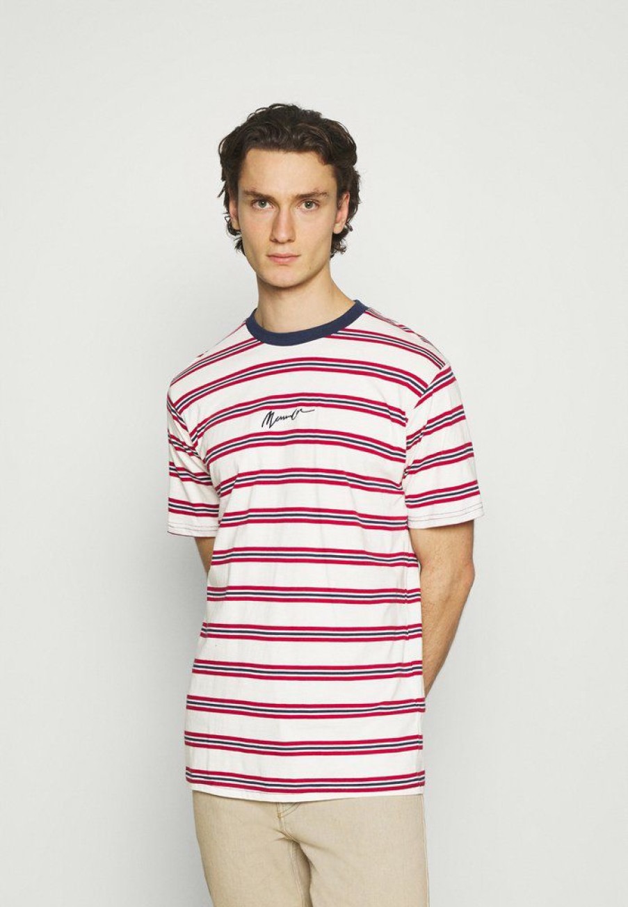 Clothing * | Mennace Classic Horizontal Stripe Unisex Print T-Shirt White/Red