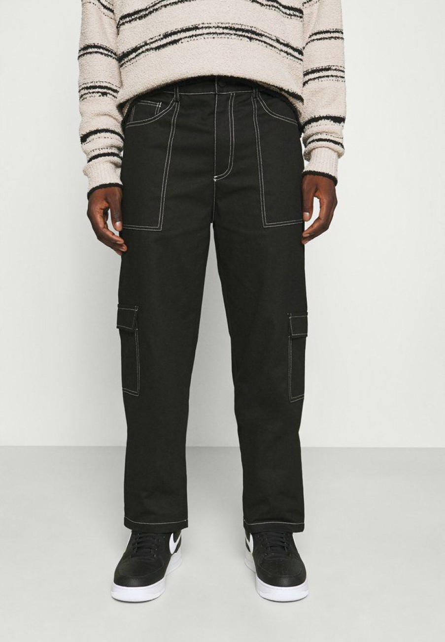 Shirt * | Mennace Mirror Contrast Stitch Trouser Cargo Trousers Black