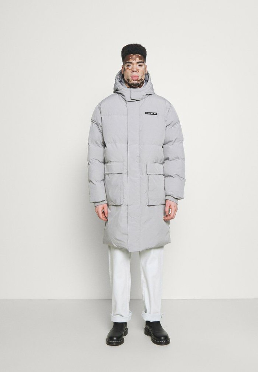 Clothing * | Mennace Mirror Longline Puffer Jacket Winter Coat Light Grey