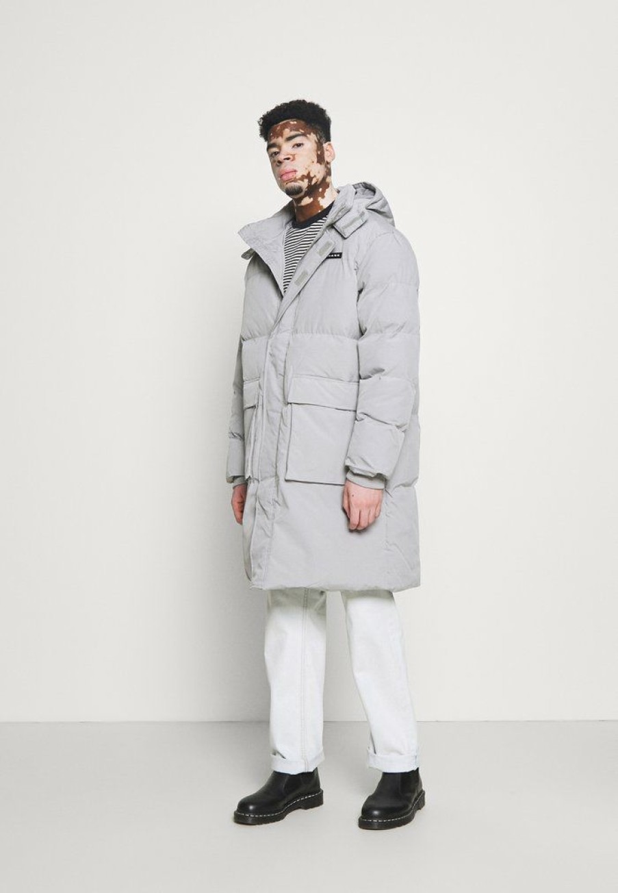 Clothing * | Mennace Mirror Longline Puffer Jacket Winter Coat Light Grey