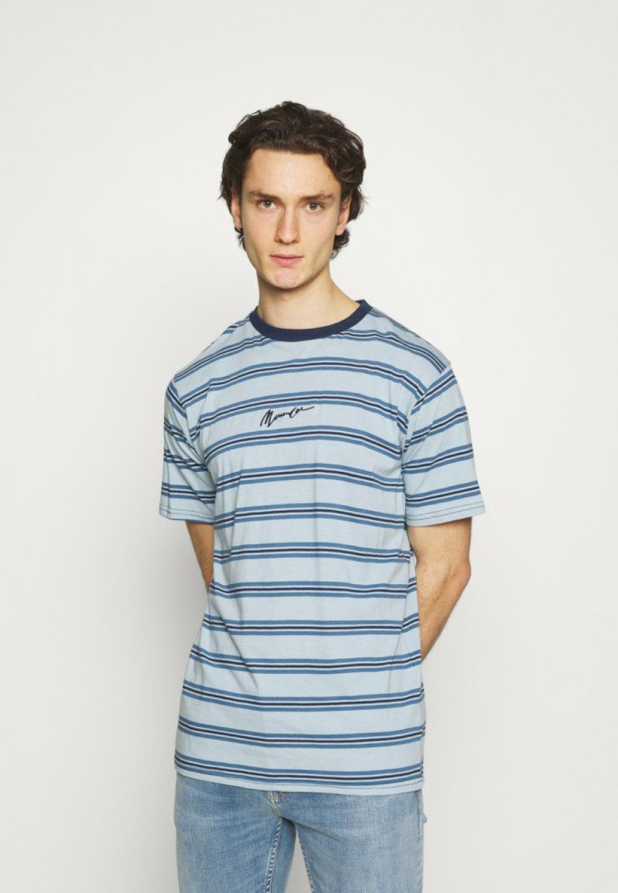 Clothing * | Mennace Classic Horizontal Stripe Unisex Print T-Shirt Light Blue