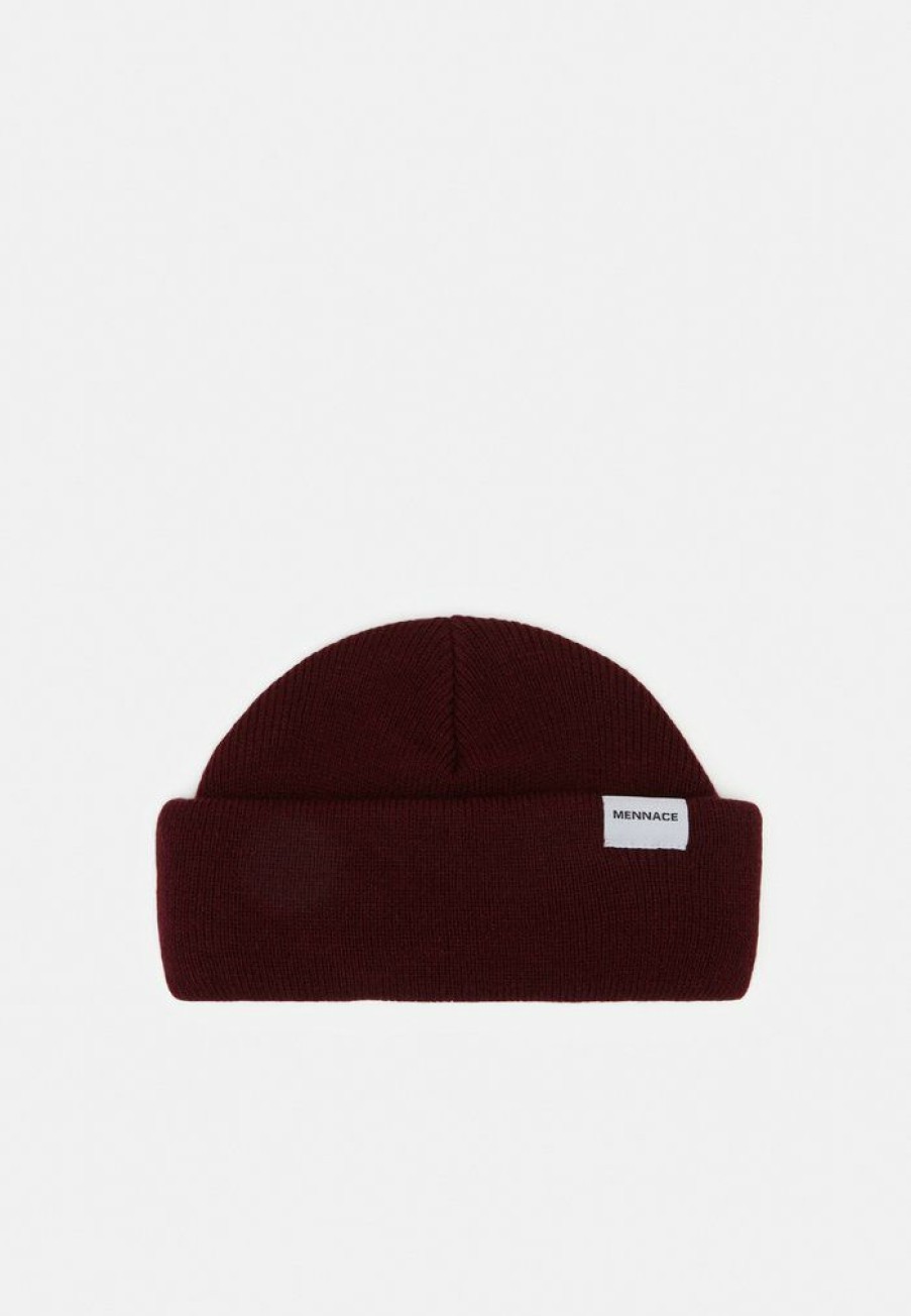 Accessoires * | Mennace Mini Roll Beanie With Tab Unisex Beanie Wine