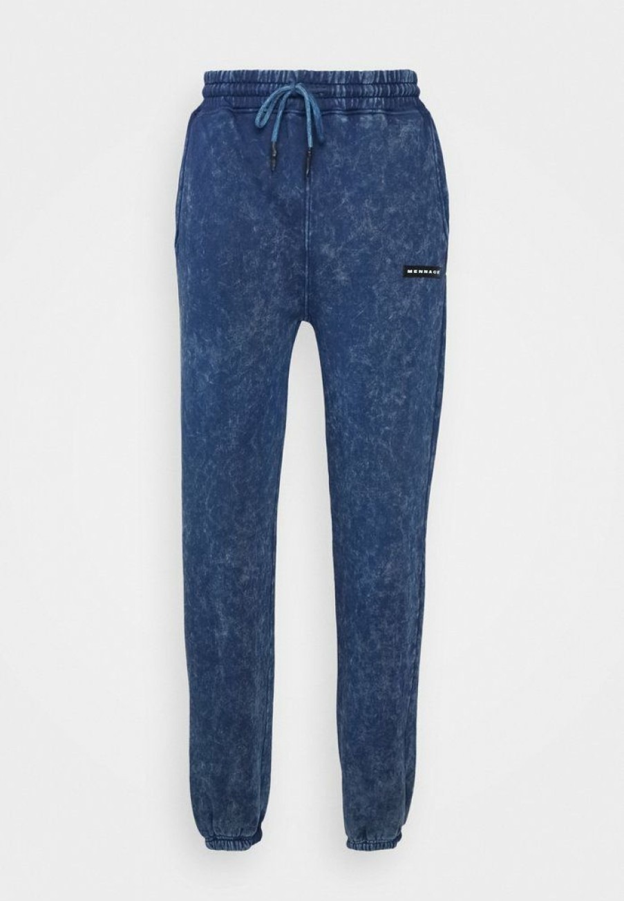 Shirt * | Mennace Washed Badge Jogger Unisex Tracksuit Bottoms Blue