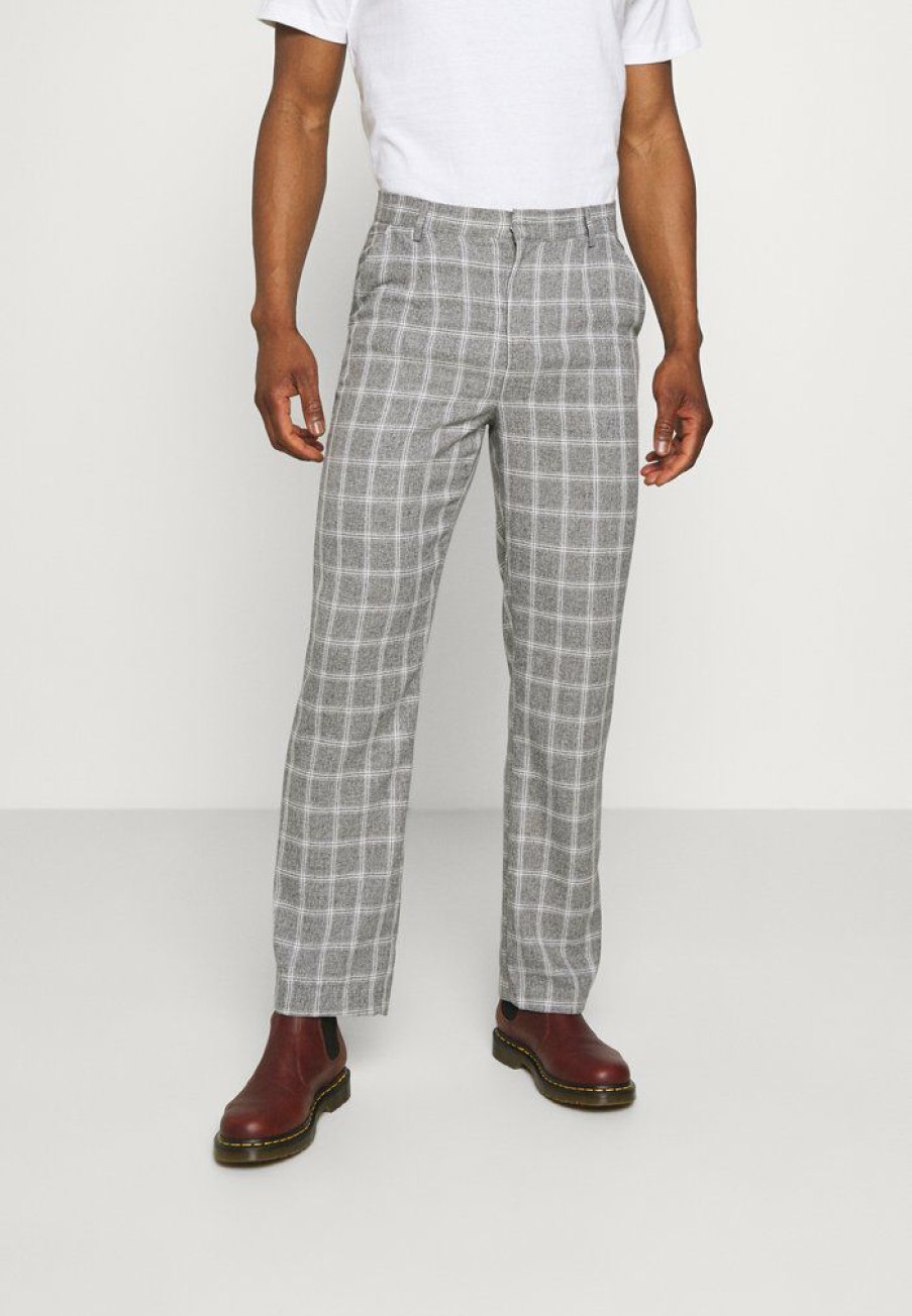 Shirt * | Mennace Breeze Straight Check Suit Trouser Trousers Grey