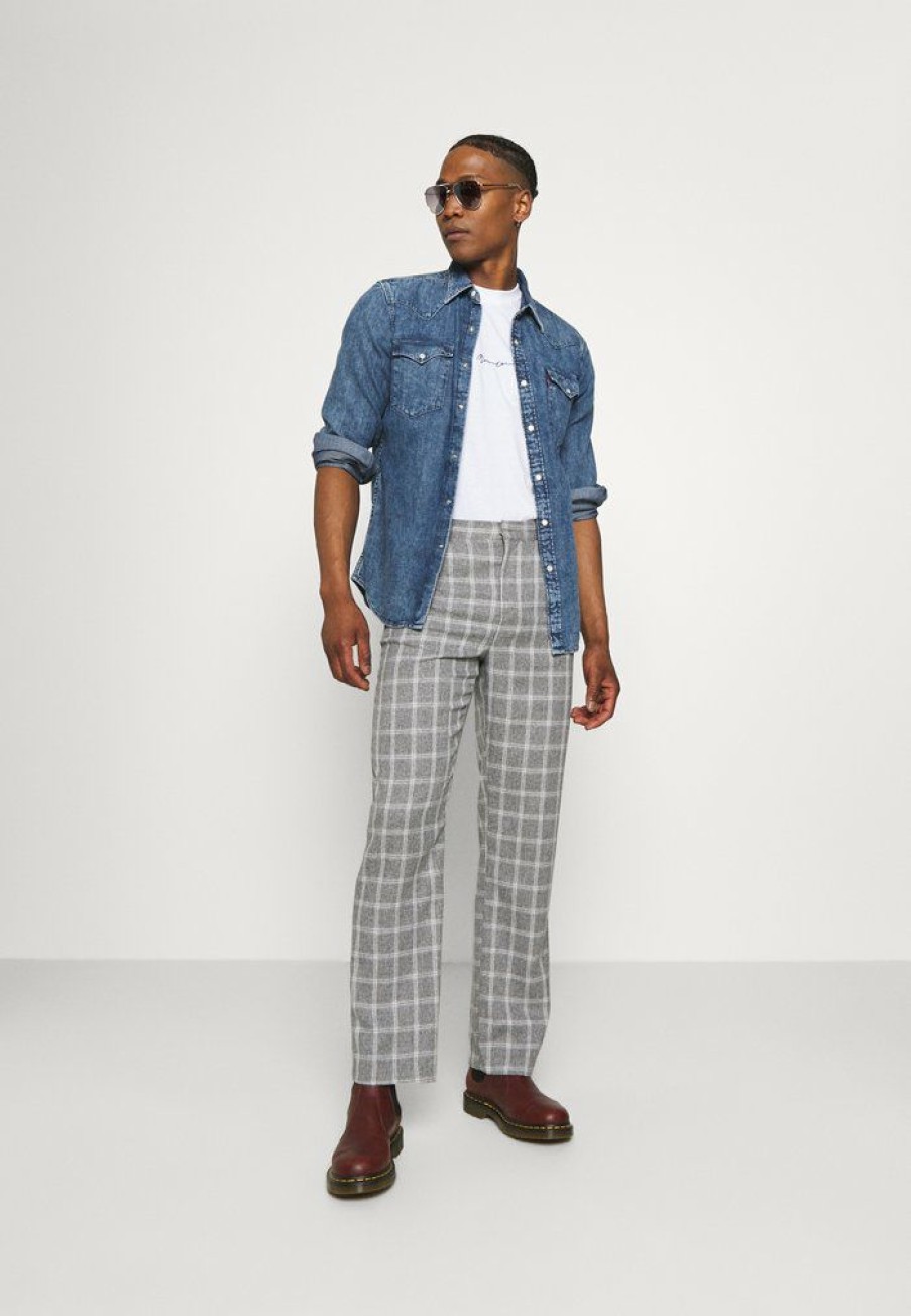 Shirt * | Mennace Breeze Straight Check Suit Trouser Trousers Grey