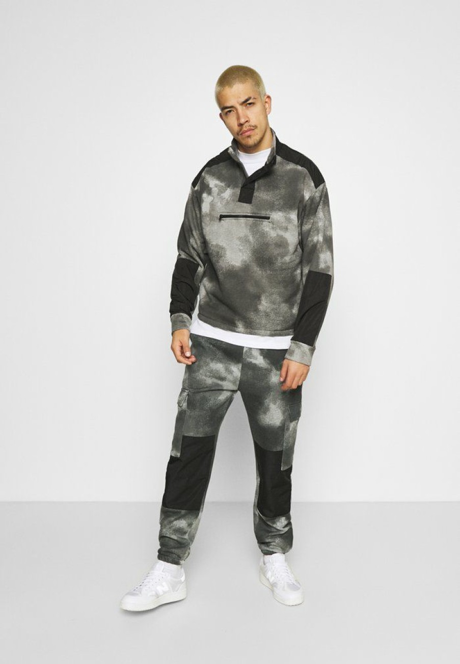 Shirt * | Mennace Tie Dye Texture Mix Tracksuit Bottoms Charcoal