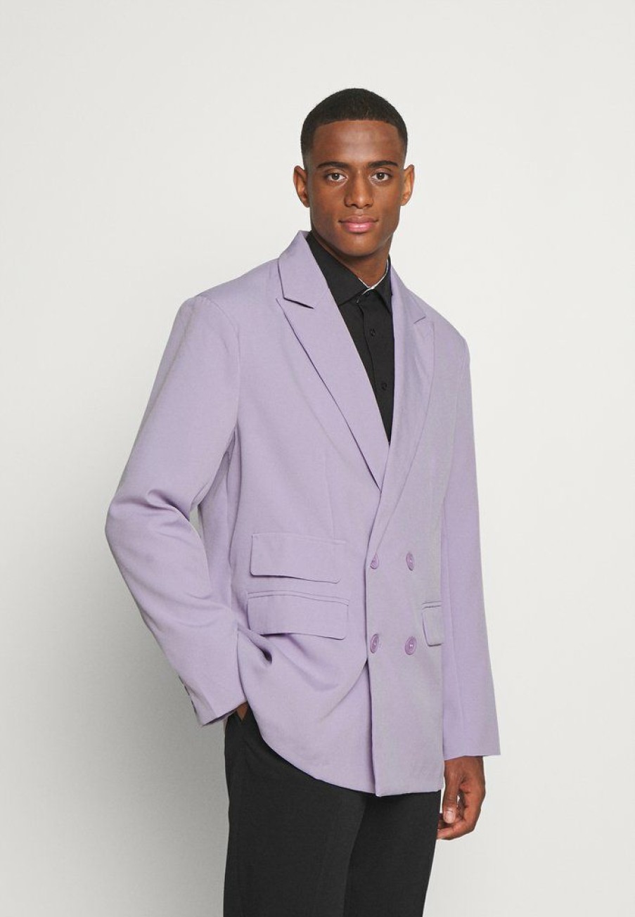 Clothing * | Mennace Sundaze Double Breasted Suit Jacket Blazer Jacket Lilac