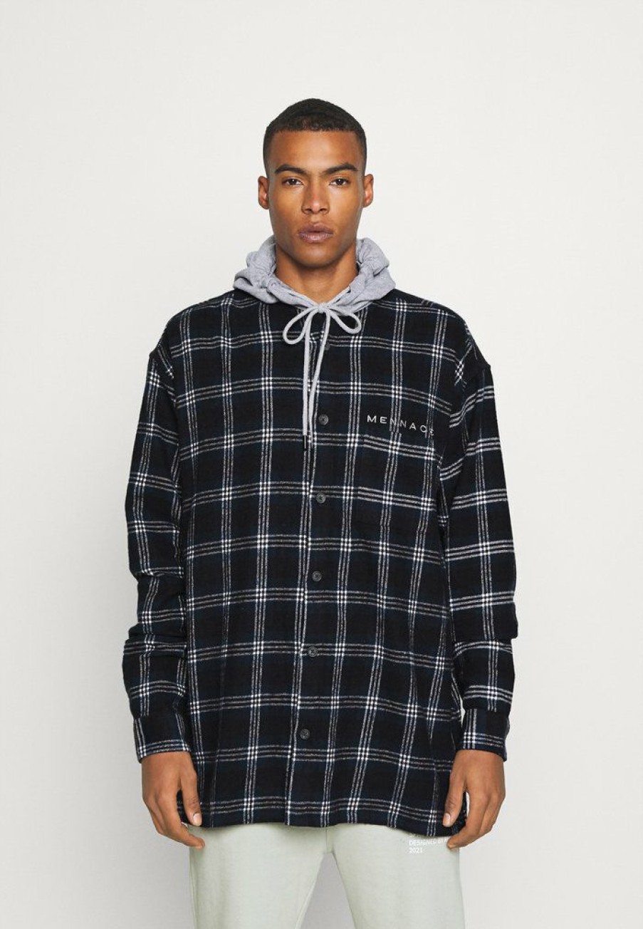 Clothing * | Mennace Hennessey Hooded Check Overshirt Summer Jacket Navy