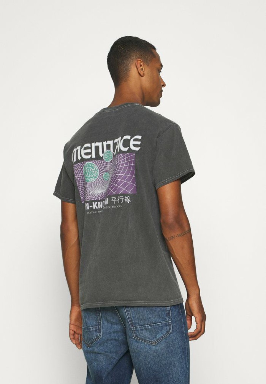 Clothing * | Mennace Unknown Planets Shirt Print T-Shirt Washed Black